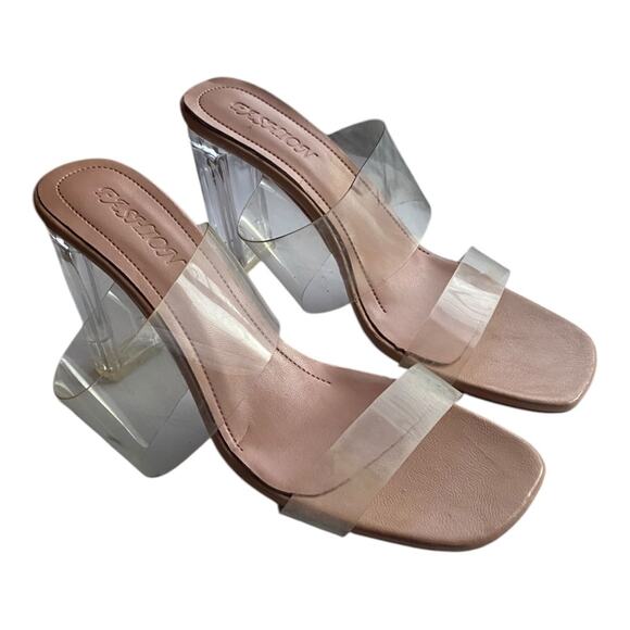 Fashion Transparent Block Heel Shoes Beige - Picture 2 of 8
